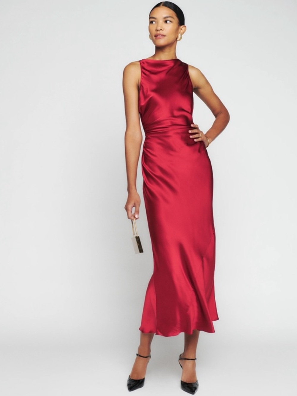 Reformation Casette Silk Dress Ruby Red Wine Sangre Open Back Maxi Gown NEW 12